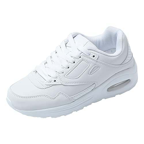 JOMIX Damskie trampki, buty sportowe, poduszka powietrzna, buty do biegania, antypoślizgowe, oddychające, do fitnessu, na siłownię, ulice, na zewnątrz, biały, 38 EU