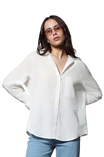 HIGH STAR Cotton Women's Oversized FiT-Shirt (Hswshw23509_Wh_White