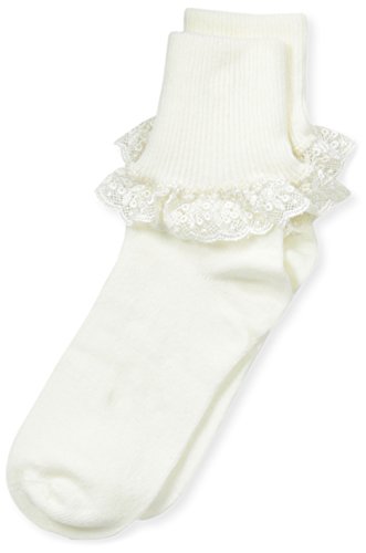 Jefferies Socks Girl's Chantilly Lace Socks 3 Pair Pack, Pearl White, X-Small #TOP16