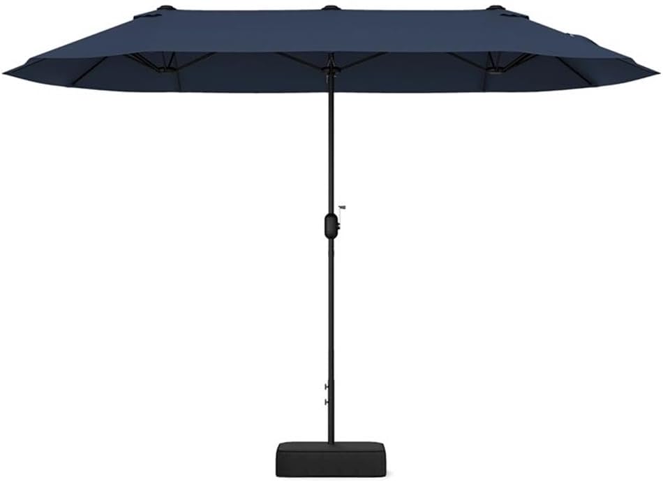 Pemberly Row 13FT Double-Sided Patio Umbrella, PA-Coated Fade-Resistant Fabric, Powder-Coated Metal Frame, Navy, Crank Handle, Vented Top, Fillable Base, Outdoor Shade for Large Gatherings and Events