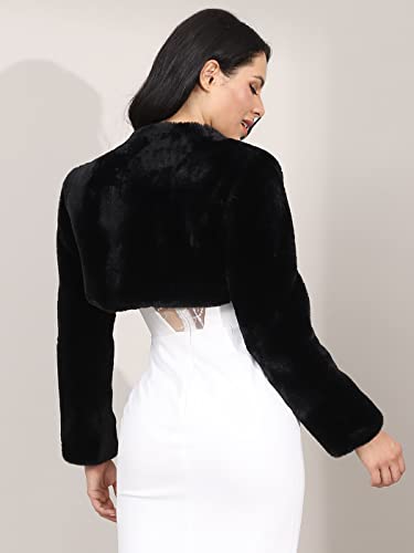 Aukmla Women Faux Fur Bolero Shrug Jackets For Evening Dresses Bride Wedding Fur Shawls Wraps Winter Bridesmaid Cover Up Black #TOP3