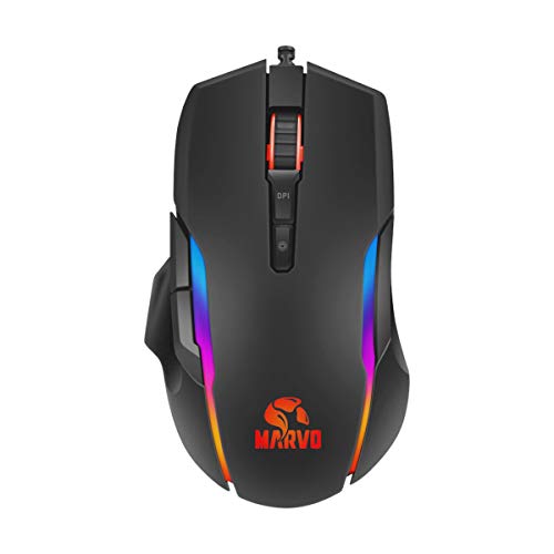 Scorpion - Souris de Jeu - Modèle Ma-G945 - s'adapte à la Paume de la Main - avec 9 Boutons programmables - Lumière LED RGB - Boutons Haute Performance - Taille 127 mm x 76 mm x 40 mm - Couleur Noire