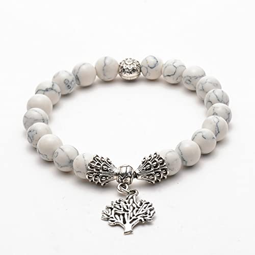 8mm Amazonite Stone Strand Bracelet For Women Men Volcanic Lava Tree Of Life Yoga Buddha Prayer Charm Bracelet 5 Colors,white Tu