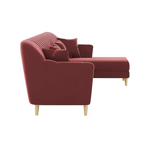 Image of Atticus RHS 6 Seater L Shape Sofa Set for Living Room (Maroon Fabric) Premium Fabric Sofa Set