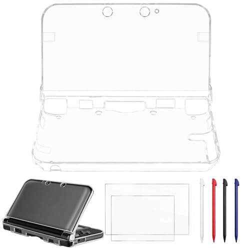 Image of Hzxkqmil Transparent Protective Case for Nintendo 3DS XL /LL Console | Clear Crystal Hard Case Protective Cover + 1 Set Screen Protectors Film and 4 Stylus Pen for Old 3DSXL 3DSLL
