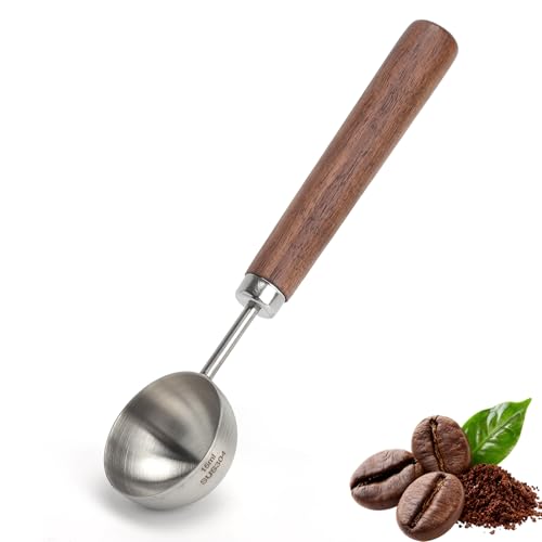 JYYWTSI Cuillère Doseuse Café 15 ml en Inox, Cuillère Mesure Café avec Manche en Bois de Noyer, Doseur Précis pour Café Moulu, Grains et Thé