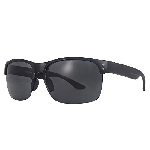 MAXJULI Polarized Sunglasses for Men Women,Ultra-light and Semi-rimless Frame,Ideal for Driving UV400 Protection (Black)