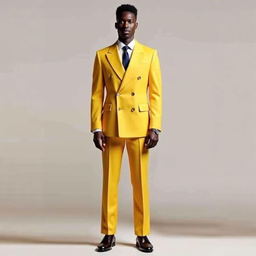 Men's Double Breasted Suit Peak Lapel Casual Tuxedos Jacket Pants Office Work 2-Piece Set2