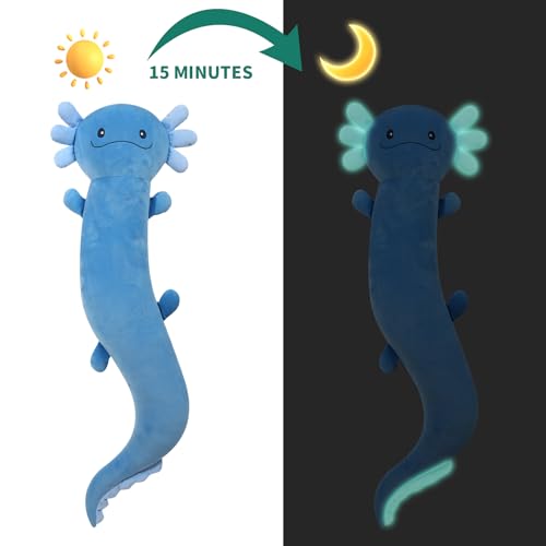 Dalmao 120cm Riesen Axolotl Plüsch Gefülltes Tier, Große Blau Axolotl -Kissen -Kissenspielzeug im Dunklen, Riesigen Schlaftkissen für Kinder, Geburtstag, Ostern