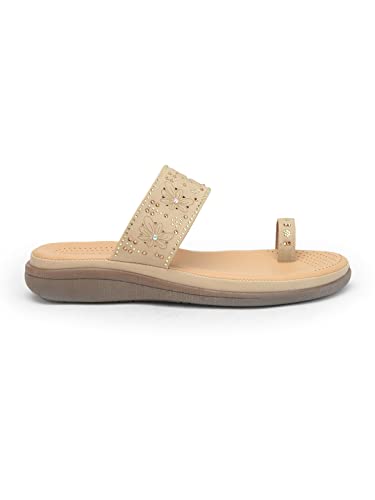 Image of Liberty Healers ELN-12 Casual Toe Ring Slipper for Women - Beige & Peach | Slip-on /Flats Slippers - Durable and Lightweight | Comfortable and Soft Outsole for Everyday Wear - Cushioned Footbed