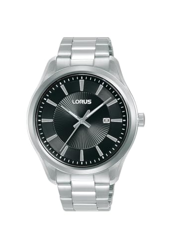Lorus Herren Analog Quarz Uhr mit Edelstahl Armband,Silber/Schwarz