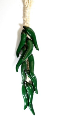 Mexican Green Ceramic Hanging Chiles - Kitchen Decor - 18" L