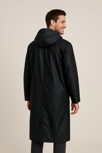 Image of Nephar Classic Men's Waterproof Overcoat with Hood - Wind & Rain Resistant Long Black Raincoat for Bike, Travel & Outdoor (Multisize)