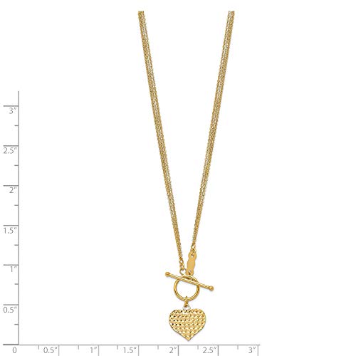 14K Polished 3-Strand D/C Heart Toggle Necklace, 14K Yellow Gold, Length: 18 Inch #TOP7