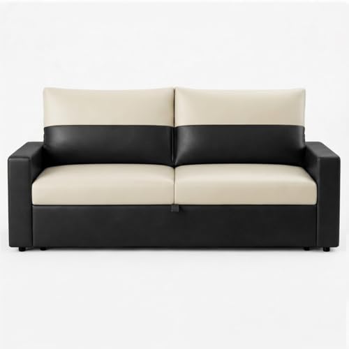 Image of SOCOZI Enrique 2 Seater Sofa Cum Bed | Premium Leatherette Upholstery | Modern Convertible Design | Comfortable Seating & Sleeping Solution for Living Room (Black-Cream)