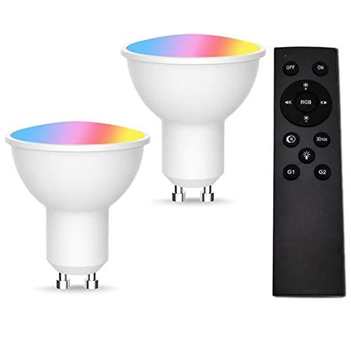 Chener Zigbee Smart GU10 Light Bulb 5W with Remote Control, Smart Hub Required, Works with SmartThings and Echo with Built-in Hub, Voice Control with Alexa and Google Home, Color Ambiance Bulb, 2 Pack