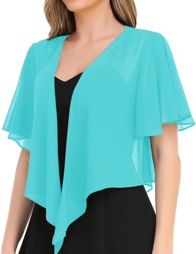 Image of Women's Solid Puff Sleeve Kimono Short Cardigan Loose Cover Up Casual Blouse Top Chiffon