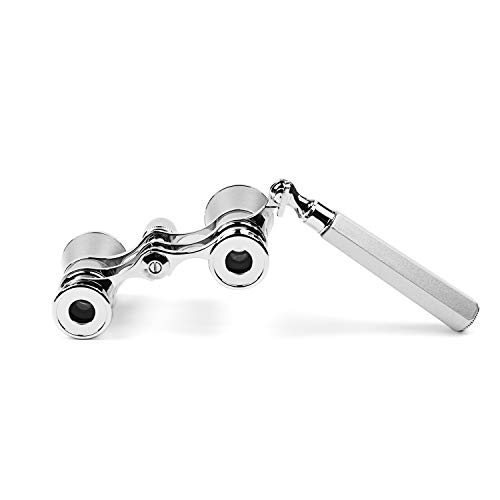 Kingscope 3X25 Vintage Opera Glasses Binoculars for Theater Musical Concert (Lorgnette, Silver, with Handle)