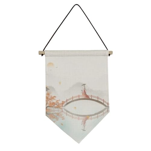Drapeau en toile aquarelle d'automne style chinois pour décoration murale suspendue