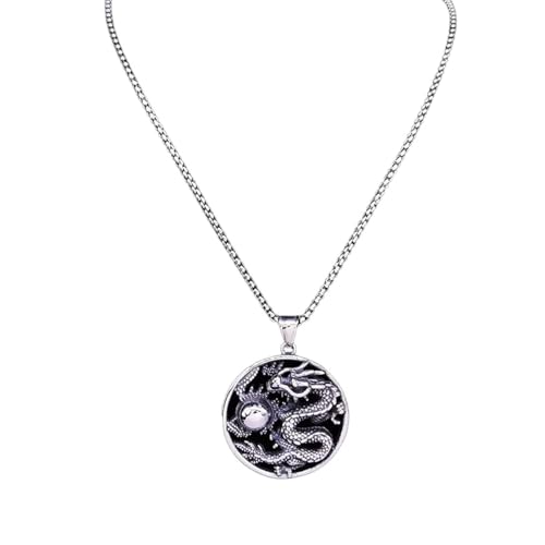 Collier dragon homme en acier inoxydable couleur argent