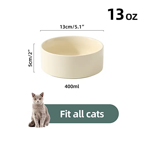 Havniva Ceramic 2Pcs Cat Food And Water Bowl , Kitty Bowl , Cat Dish , Cat Feeder , 5" D Cat Bowl , 400Ml, 13Oz (2 X Cream White) #TOP1