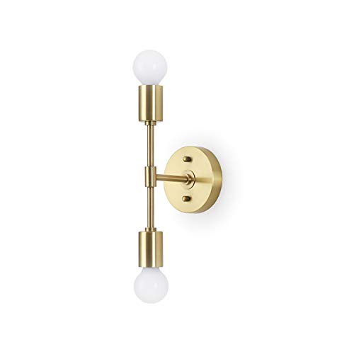 Brighttia 2 Light Wall Sconce - Modern Minimalist Bathroom Vanity And Hallway Lighting - Mid Century Industrial Exposed Bulb Wall Lamp - Flush Mount Fixture - Brushed Gold (Bw0023-2G) #TOP23