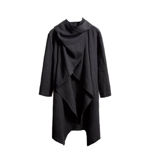 Men's Long Sleeve Cotton Linen Poncho Cape Coat Long Jacket Cardigan Outwear Top Coat with Irregular Cape ﻿2