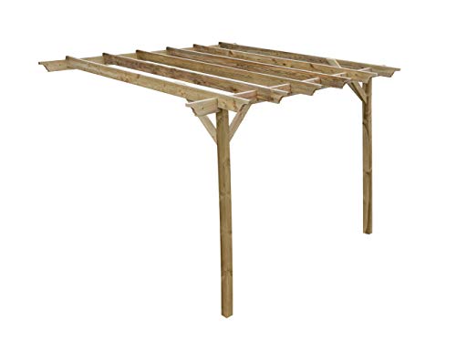 Image of Arbor Garden Solutions Wooden Garden Lean-to Pergola Kit - Champion Design Shade Canopy Gazebo (2.4m x 4.8m, Natural (light green))