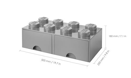 Tiroir en brique LEGO 8 boutons, 2 tiroirs, boîte de rangement empilable, 9.4 l, Gris