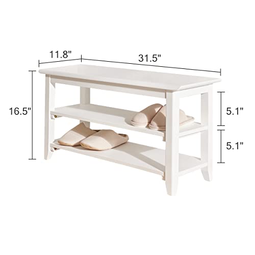Ogcau Shoe Rack Bench,3 Tier Wooden Storage Bench, Shoe Organizer Or Entryway Bench, Good Load Bearing, Ideal For Entryway Hallway Living Room And Corridor(White 31.5") #TOP1