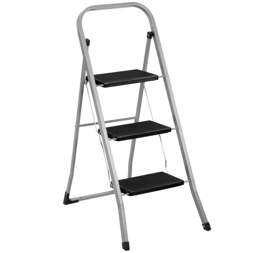 Preisvergleich Produktbild Trittleiter 3 Stufen Leiter Klapptritt Klappleiter Klapptreppe Tritt Haushaltstritt Stehleiter Sprossenleiter klappbar faltbar bis 150 kg (3 Stufen, Silber)