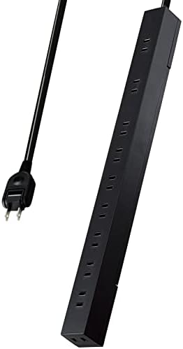 エレコム 電源タップ 10個口 2m マグネット 吊り下げ スリム 雷ガード ほこりシャッター ブラック ECT-2620BK