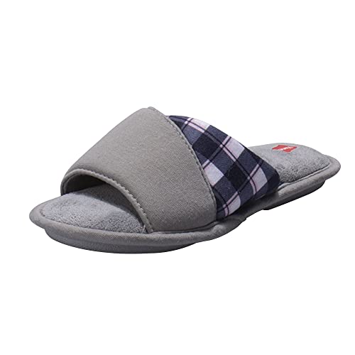 Hanes Womens Open Toe Contrast Plaid Slide With Memory Foam And Anti-Skid Sole Slipper, Grey, Large Us #TOP27