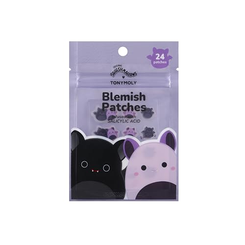 TONYMOLY x Squishmallows Emily + Zumirez Blemish Patches – 24 Bat-Themed Hydrocolloid Acne Spot Treatment Patches with Salicylic Acid – Gentle, Discreet & Effective - Image 3