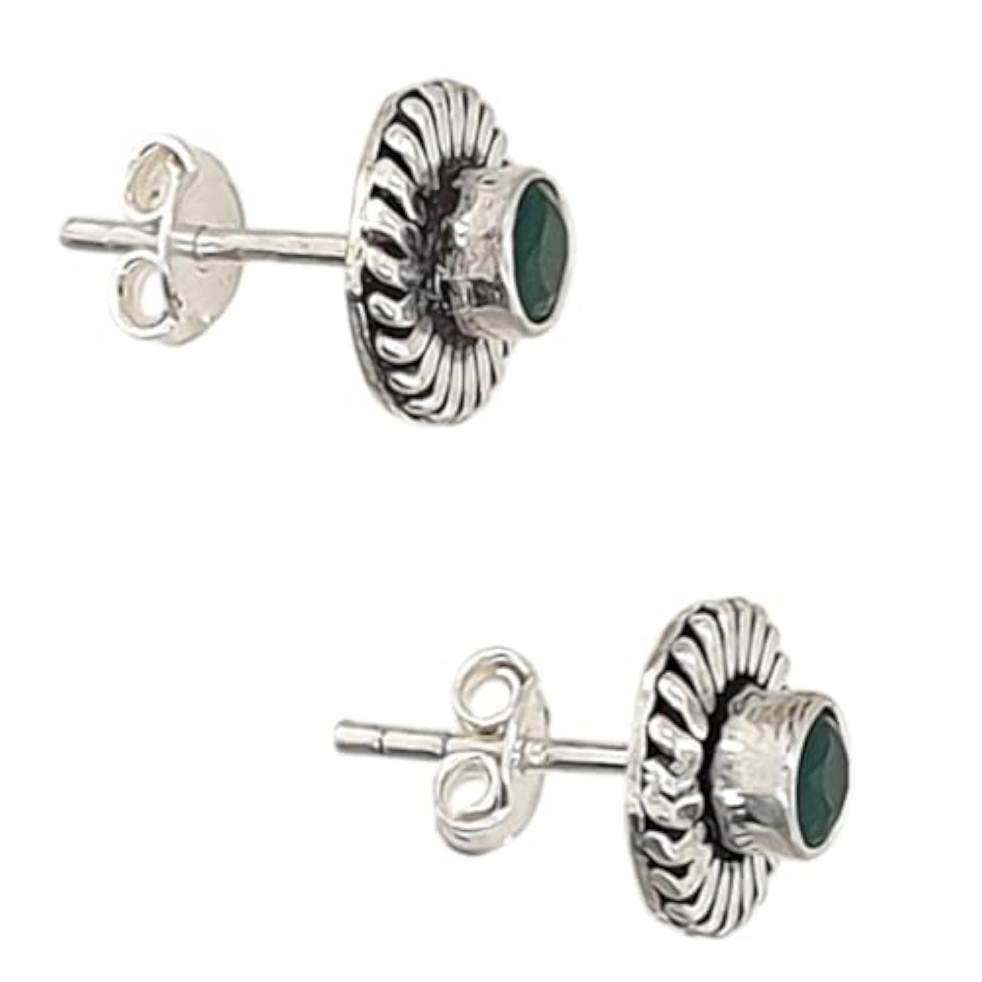 Women's 925 Sterling Silver Round Green Onyx Stud Earrings