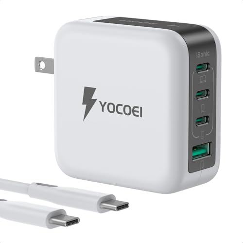 GaN 140W 超大出力急速充電器 スマートチップ搭載LED電力インジケータ付 Amazon | YOCOEI 140W PD充電器 世界最小級4ポート USB急速充電器 (GaN