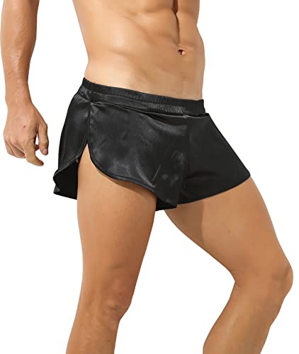 SEAUR Men's Boxers Shorts Split Side Boxers Briefs Pajama Shorts Satin Silky Boxers Shorts Elastic Waist Underwear Boxers