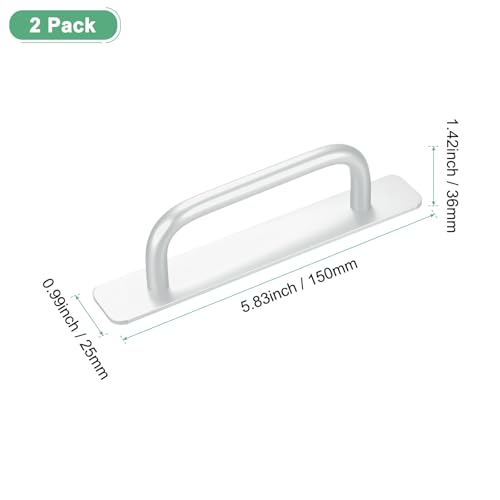 Image of M METERXITY 2-Pack Self Stick Barn Door Handles, 5.91Inch /150mm Length Aluminium Alloy Gate Handle with Double Sided Tape for Bathroom /Wardrobe /Closet, Sliding Door Handle with Plate [Silver]