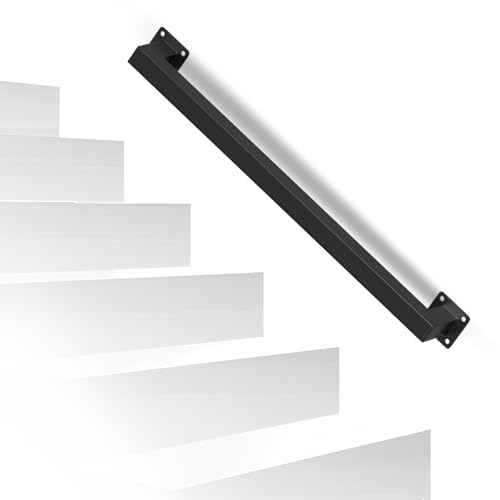 Peviasot Barandilla para escaleras, pasamanos de pared, color negro, diseño de tubo cuadrado, barandilla interior y exterior para escaleras, balcones, longitud: 60 cm