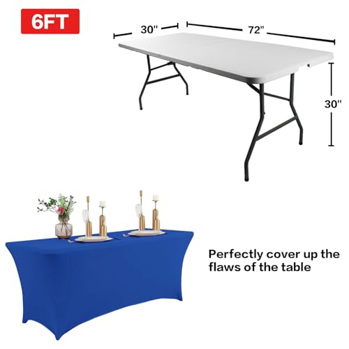 Image of IVAPUPU 2 Pack 4FT Table Cloth for Rectangular Fitted Events Stretch Royal Blue Table Covers Washable Cover Spandex Tablecloth Protector for Party, Wedding, Cocktail, Banquet, Festival
