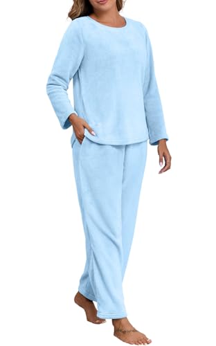 PrinStory Fluffy Flannel Winter Pajamas for Women - Plush Fleece Warmth, 2-Piece Fuzzy Pajama Set with Pockets4