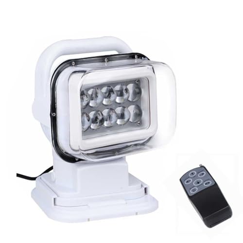 Boat Spotlights, Marine Searchlight, White 50W Marine Wireless LED Remote Control Search Light 12V 24V Vehicle 360 Degree Rotary SUV Roof Lamp Spotlight Navigation Light for Truck Off-Road 4X4 Boat
