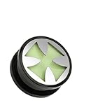 Earrings Ring Black UV Screw Fit Plug with Glow in The Dark Hollow Iron Cross Sold as a Pair 00g