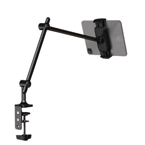 �݊���������܂�iPhone iPad �ɑΉ� �A���~�j�E�� 360° ��]�N�����v�A�[�� ���߉\�ȃf�X�N�X�^���h �I�[�o�[�w�b�h�}�E���g(Black with clamp)