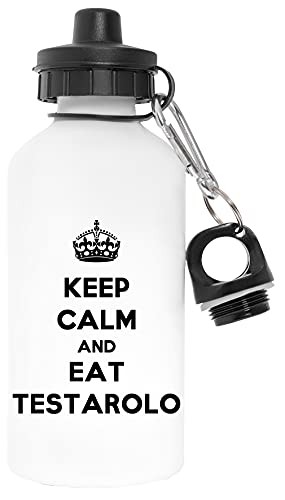 Keep Calm And Eat Testarolo Senza Inquinanti Bianca Bottiglia d'acqua Alluminio Per Esterni Pollutant Free White Water Bottle Aluminium For Outdoors