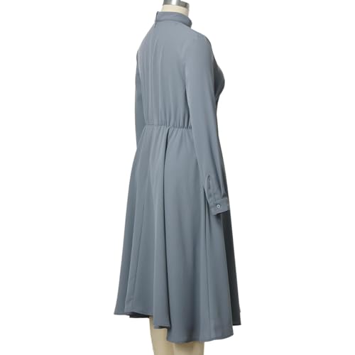 Image of FAD-4U Church Clergy Dress for Women Long Sleeve Rows Buttons A Line Dress with Tab Collar