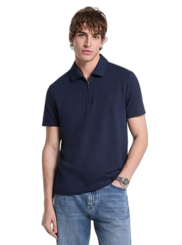Image of Michael Kors Men's Sleek Pique Short Sleeve Zip Polo, Midnight 2, 3XL