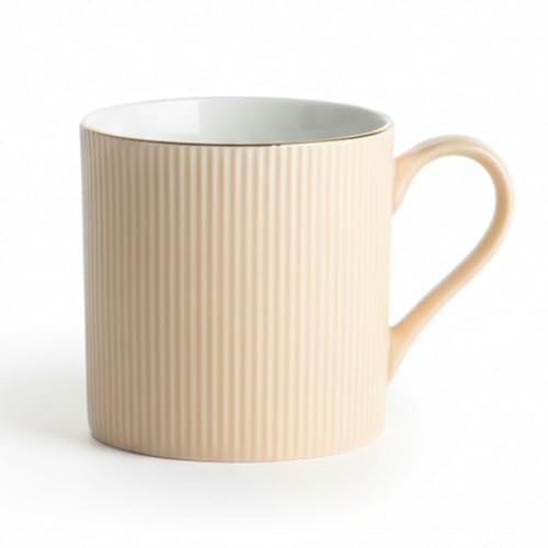 Image of Clay Craft Premium Fine Ceramic Coffee & Tea Mug Set with Elegant Gold Line Rim| Modern Ribbed Ivory Finish| Durable Build| Stylish Design for Home| Office & Gifting (240 Ml)