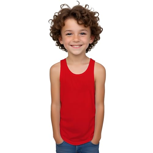 Camiseta sisas con Tirantes Anchos de Colores Variados en algodón para Niños - Camiseta Interior Asas y Verano sin Mangas Casual y Elegante (FR/ES, Edad, 10 años, Regular, Rojo)