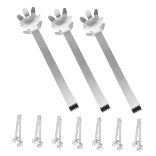 Cabilock 10Pcs Cartoon Hand Shaped Stainless Steel Mini Tongs Compact Ice and Food Serving Clamps for Desserts Buffets and Festivals Easy to Clean and Kitchen Tools
